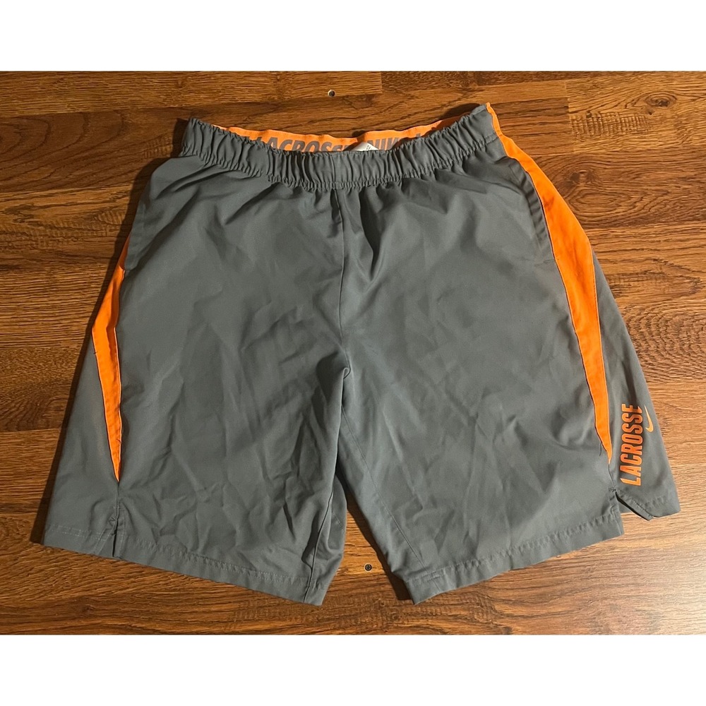 Nike Dri-FIT Lacrosse Shorts Mens Large Gray Orange Athletic Gym Training